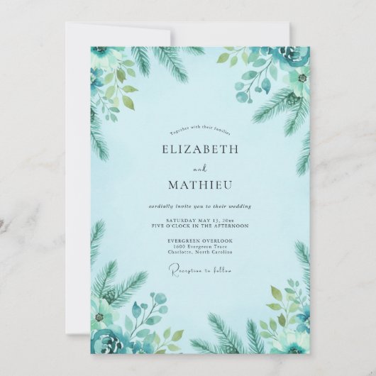 Invitation Mariage Épicéa Eucalyptus Bleu Glaçon (Devant)