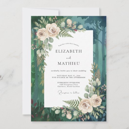 Invitation Mariage Épine de forêt Vert émeraude (Devant)