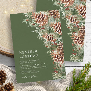 Invitation Mariage Épine de Pin Hivernale Moderne Vert