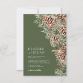 Invitation Mariage Épine de Pin Hivernale Moderne Vert (Devant)
