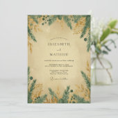 Invitation Mariage Épinette Eucalyptus Or Sarcelle (Debout devant)