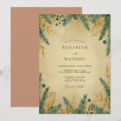 Invitation Mariage Épinette Eucalyptus Or Sarcelle (Devant / Derrière)
