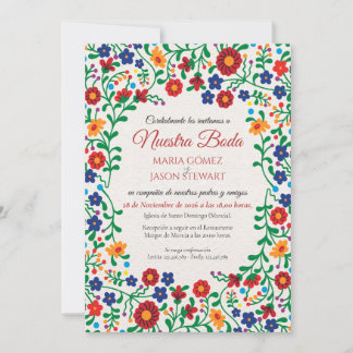 Invitation Mariage Espagnol Art Populaire Floral Coloré