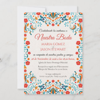 Invitation Mariage Espagnol Botanique Élégant Coloré Floral