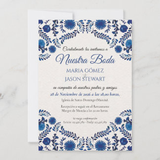 Invitation Mariage Espagnol Botanique Esthétique Floral Bleu