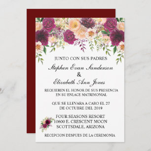 Invitation Mariage espagnol Bourgogne Rosa Blush Floral