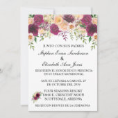 Invitation Mariage Espagnol Bourgogne Rosa Floral Clair (Devant)