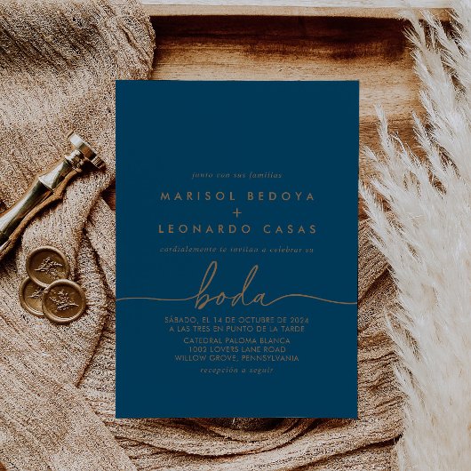 Invitation Mariage espagnol classique bleu marine
