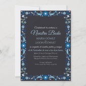 Invitation Mariage Espagnol Classique Élégant à Fleurs Bleu M (Devant)