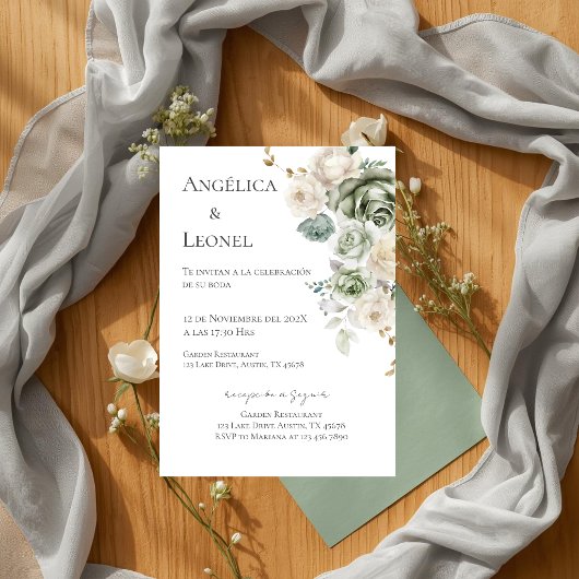 Invitation Mariage espagnol de verdure sage