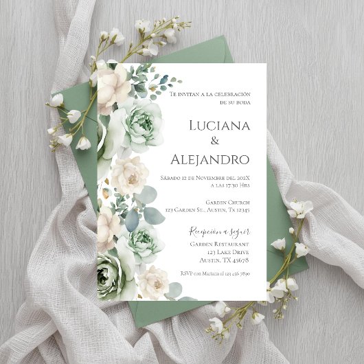 Invitation Mariage espagnol de verdure sage