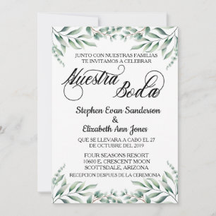 Invitation Mariage espagnol Eucalyptus Feuilles Nuestra Boda