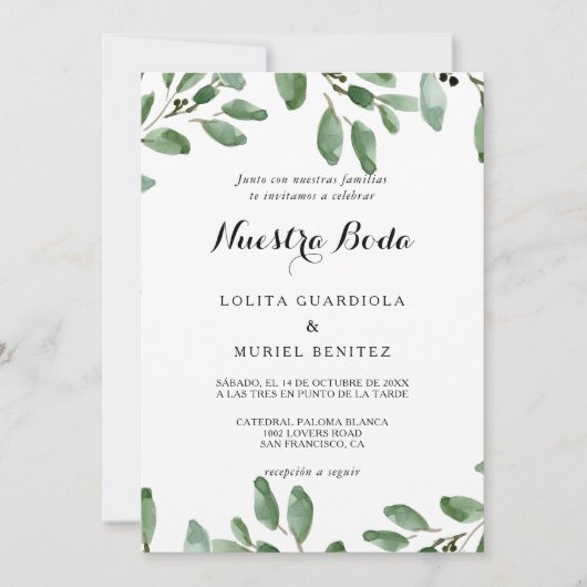Invitation Mariage espagnol Eucalyptus Tropical (Devant)