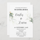 Invitation Mariage espagnol Eucalyptus vert (Devant / Derrière)
