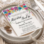 Invitation Mariage espagnol Fleur de Fiesta brillante Nuestra<br><div class="desc">Cette aquarelle marine et mariage floral bordeaux peut être personnalisée avec vos informations. Il peut être customisé en choisissant le clic pour customiser une autre option. Vous pouvez modifier la couleur et le style du texte, certains arrière - plans et supprimer certaines images. Veuillez consulter mes collections pour plus de...</div>