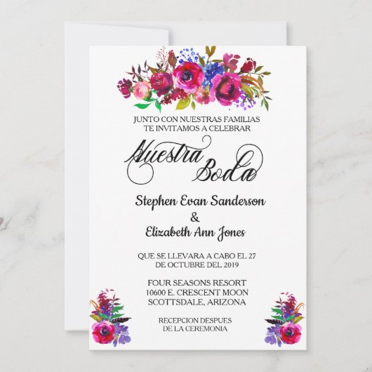 Invitation Mariage espagnol Fleur vive Nuestra Boda (Devant)