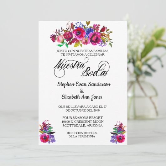 Invitation Mariage espagnol Fleur vive Nuestra Boda (Debout devant)