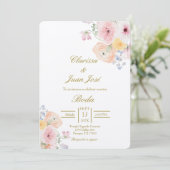 Invitation Mariage espagnol fleuri couleur eau (Debout devant)