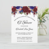 Invitation Mariage Espagnol Fleurs Navy Bordeaux (Debout devant)