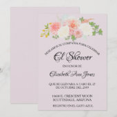 Invitation Mariage Espagnol Fleurs Rose Blush et Ivoire (Devant / Derrière)