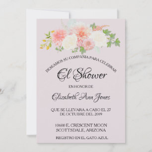 Invitation Mariage Espagnol Fleurs Rose Blush et Ivoire