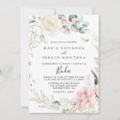 Invitation Mariage espagnol floral au feuillage vert doré (Devant)