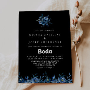 Invitation Mariage Espagnol Floral Bleu de la Royal Navy