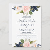 Invitation Mariage espagnol floral bleu et bleu marine (Devant)
