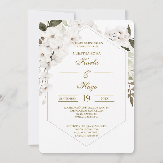 Invitation Mariage espagnol floral Boho blanc (Devant)