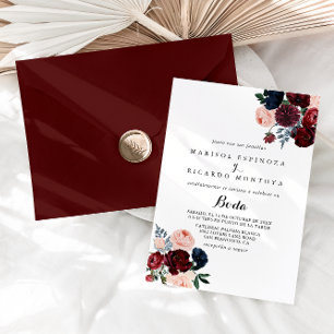 Invitation Mariage espagnol Floral de la marine rose de Bourg