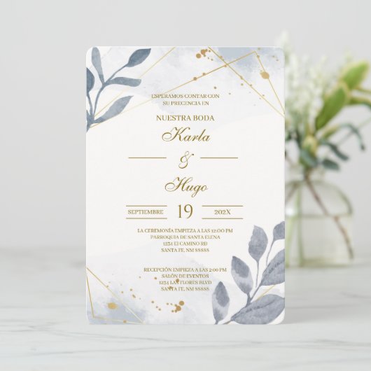Invitation Mariage espagnol floral de verdure (Debout devant)