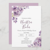 Invitation Mariage espagnol floral pourpre (Devant / Derrière)