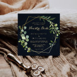 Invitation Mariage espagnol Géométrique Bleu Or<br><div class="desc">Ce faire-part de mariage espagnol géométrique bleu doré est parfait pour un mariage tropical. Le design présente de beaux feuilles verts peints à la main dans un arrière - plan bleu foncé,  ornant un cadre géométrique doré.</div>