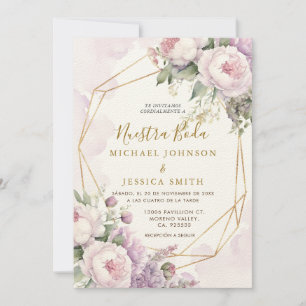 Invitation Mariage espagnol Géométrique Blush Rose Nuestra Bo