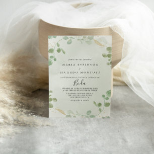 Invitation Mariage espagnol Gold Confetti Eucalyptus Foliage