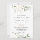 Invitation Mariage espagnol Gold Green Foliage (Devant)