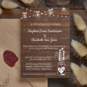 Invitation Mariage espagnol Grange Mason Jar Classic Bois