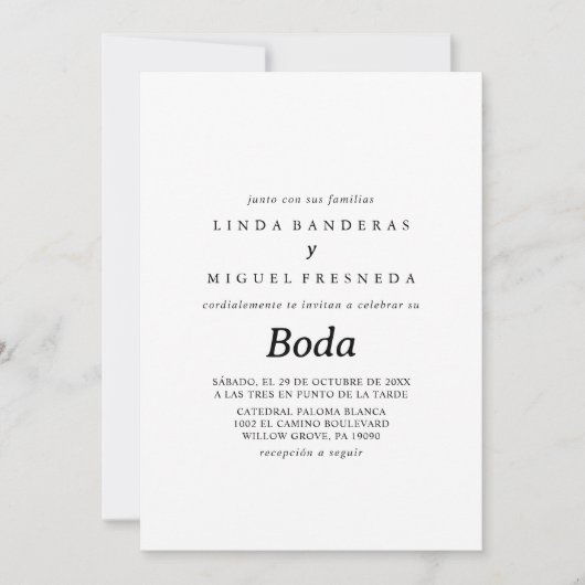 Invitation Mariage espagnol noir blanc Boda (Devant)