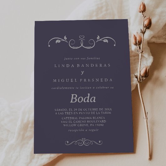 Invitation Mariage espagnol Purple Grey Elegant Boda