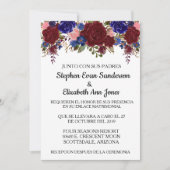 Invitation Mariage espagnol Rose Bourgogne marine aquarelle (Devant)