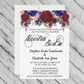 Invitation Mariage espagnol Rose Bourgogne Marine Nuestra Bod