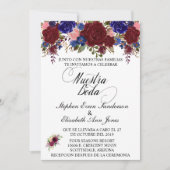 Invitation Mariage espagnol Rose Bourgogne Marine Nuestra Bod (Devant)