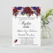 Invitation Mariage espagnol Rose Bourgogne Marine Nuestra Bod (Debout devant)