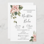 Invitation Mariage espagnol rose Floral (Devant / Derrière)