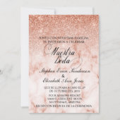 Invitation Mariage Espagnol Rose Gold Paillettes Marbre Éléga (Devant)