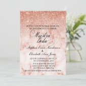 Invitation Mariage Espagnol Rose Gold Paillettes Marbre Éléga (Debout devant)