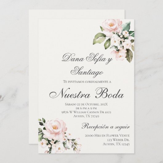 Invitation Mariage espagnol rose pâle (Devant / Derrière)