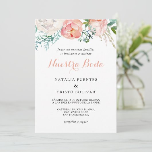 Invitation Mariage espagnol tropical rose moderne (Debout devant)