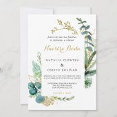 Invitation Mariage espagnol vintage Gold et Green Eucalyptus (Devant)