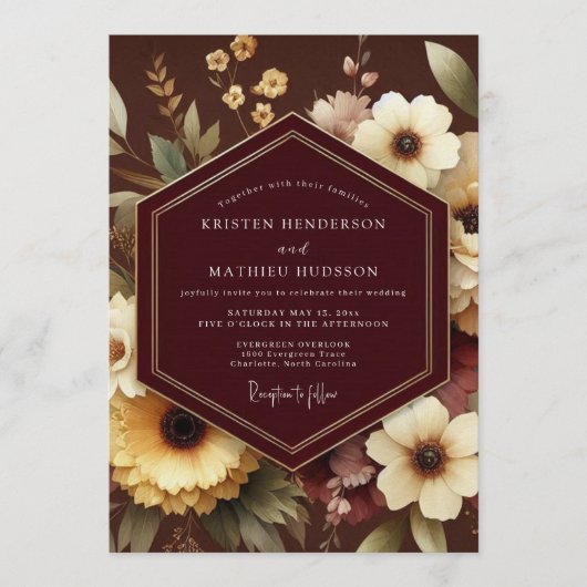 Invitation Mariage Espresso Gilded Bloom (Devant)